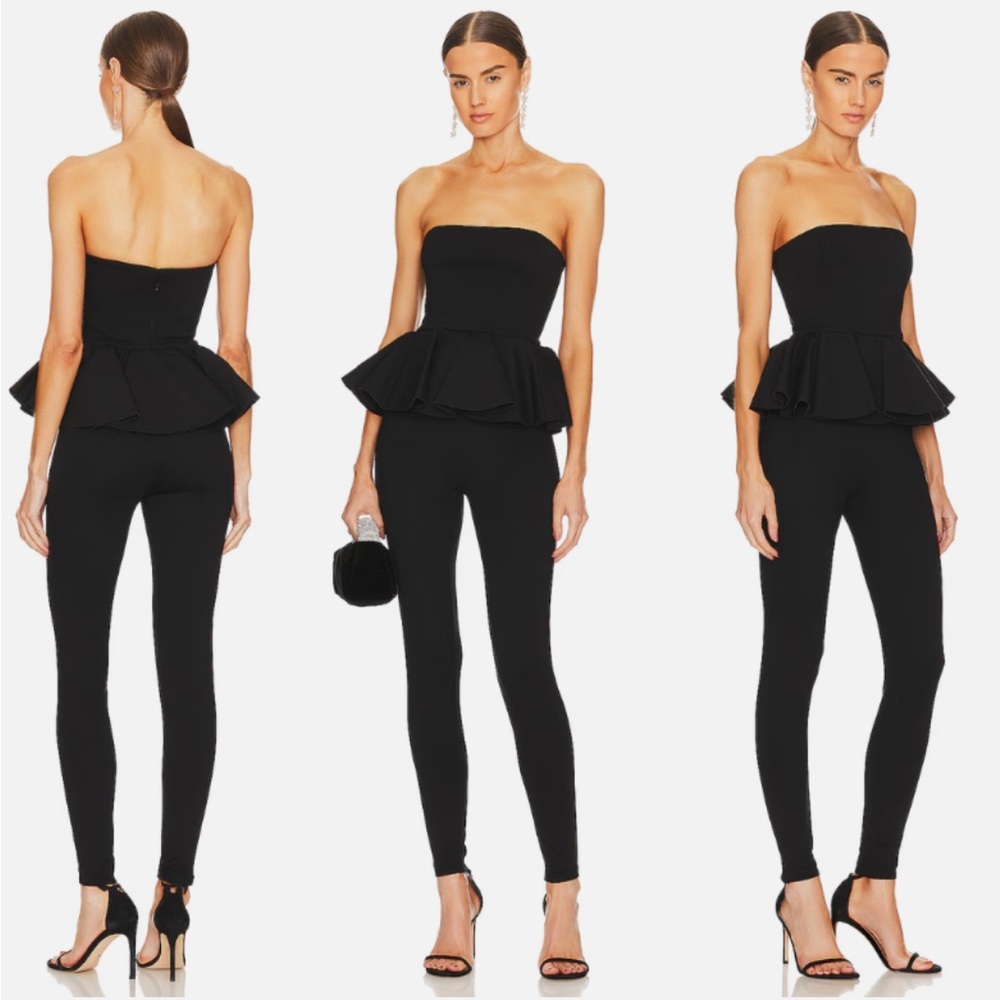 Ronny Kobo Collection Black Strapless Peplum Jumpsuit